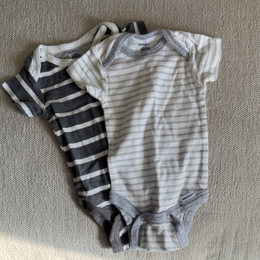 Gerber Dark Gray and Light Gray Striped Bodysuits